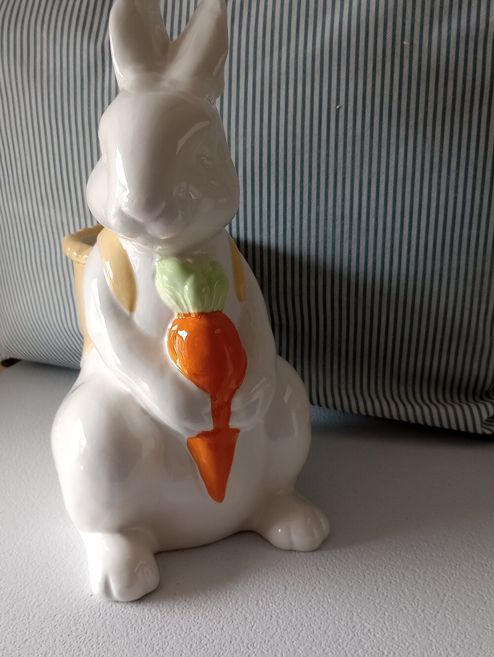 Rae Dunn White Ceramic "Hippity Hop" Rabbit Bunny Basket Spring Planter Figurine - Picture 2 of 13